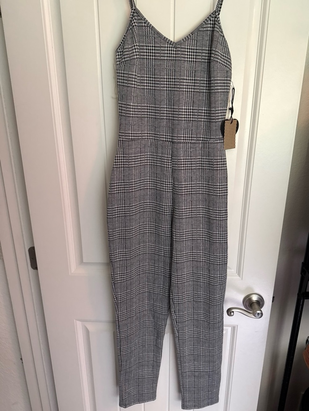 Gray Plaid Cami Jumpsuit
